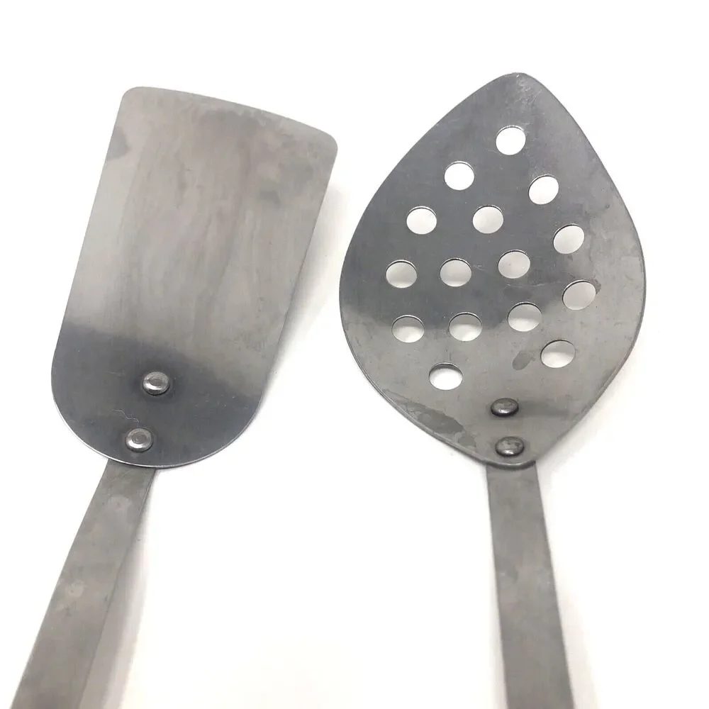 Vintage Maroon Bakelite Style Handles Stanhome Spatula & Large Slotted Spoon Set
